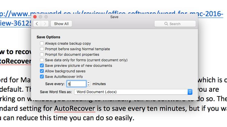 word for mac autosave